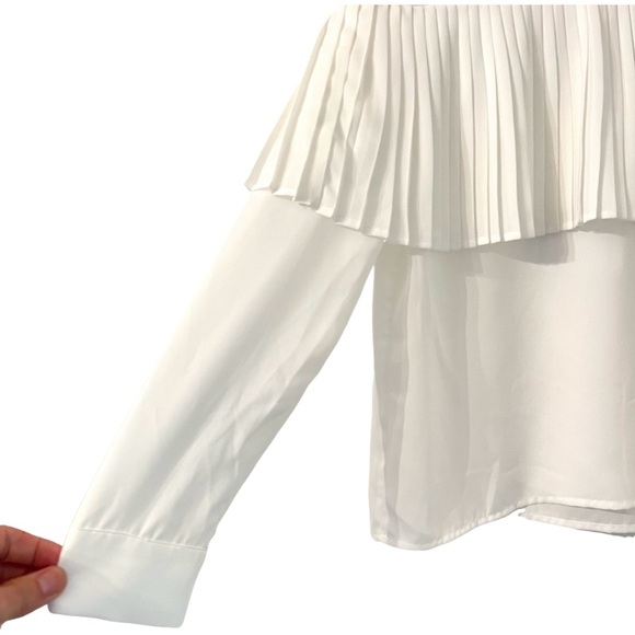 MAJE Lemia Pleated Overlay Blouse Illusion Ecru White Size S - Picture 7 of 13